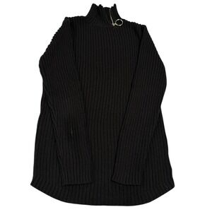 UNIF Women's Small Black Ribbed Turtleneck Zipper Ring Detail Top
